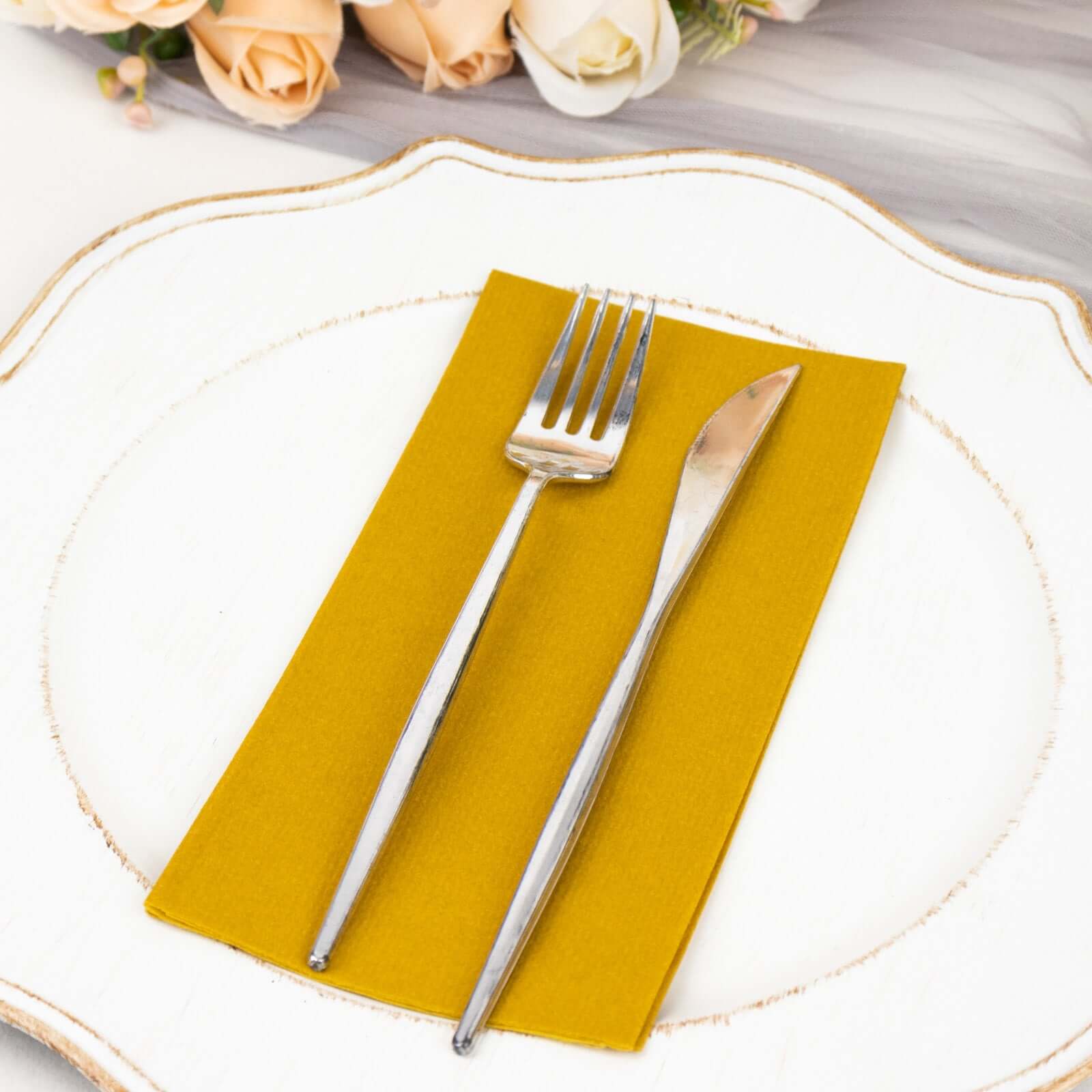 20-Pack Paper Linen-Like Napkins Gold - Disposable Hygienic Airlaid Guest Towels 8.5x4