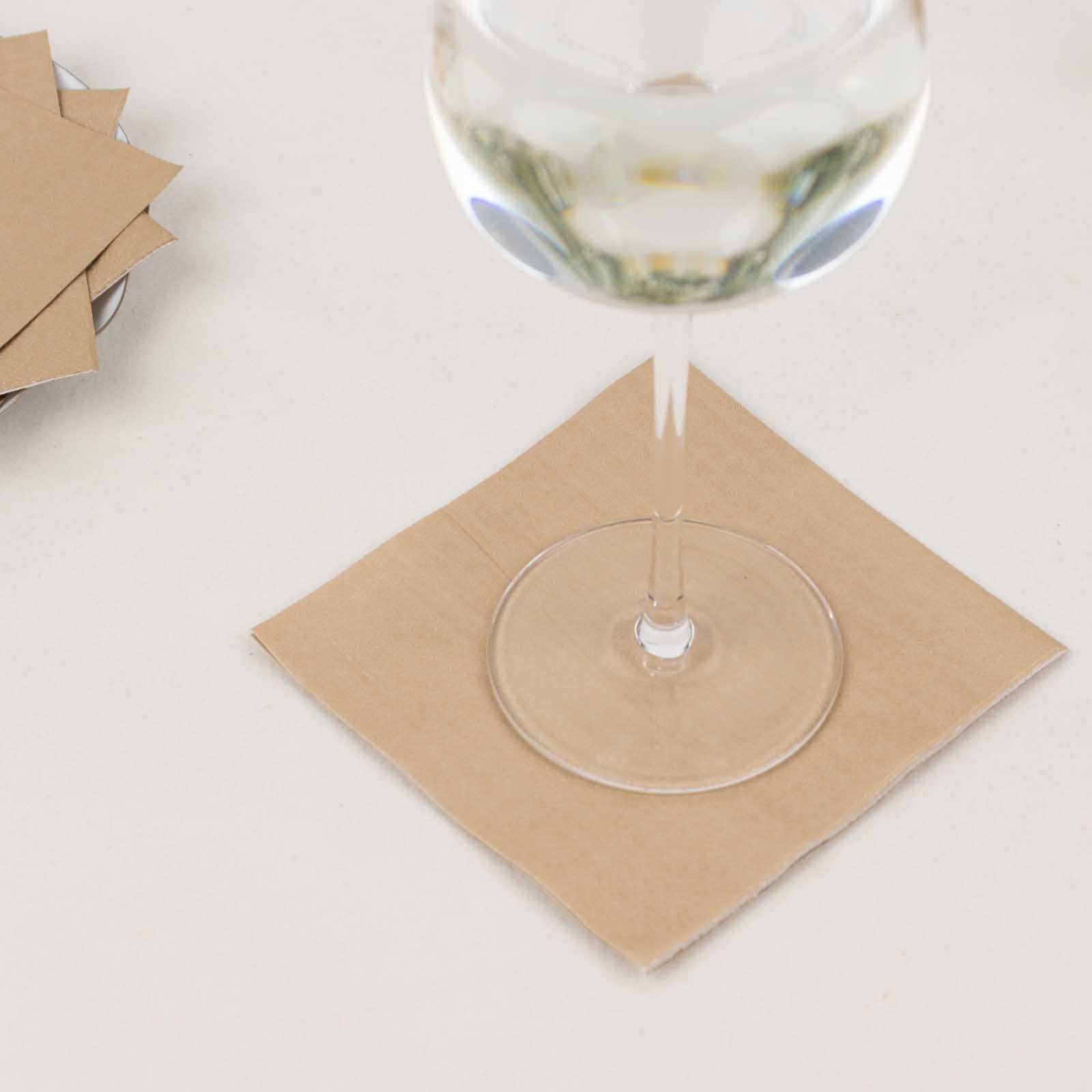 50-Pack Paper Beverage Napkins Natural - 2 Ply Disposable Soft 18GSM Cocktail Napkins 5x5