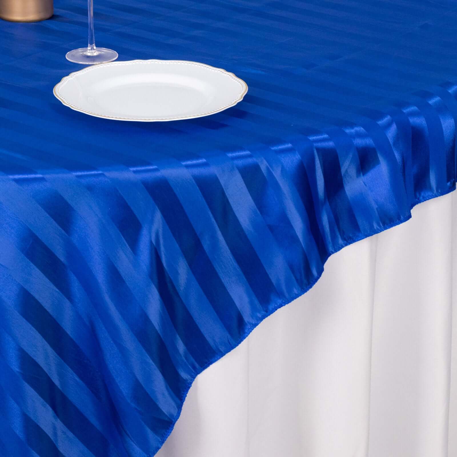 Satin 72x72 Table Overlay Square Tablecloth Royal Blue - Stripe Table Topper