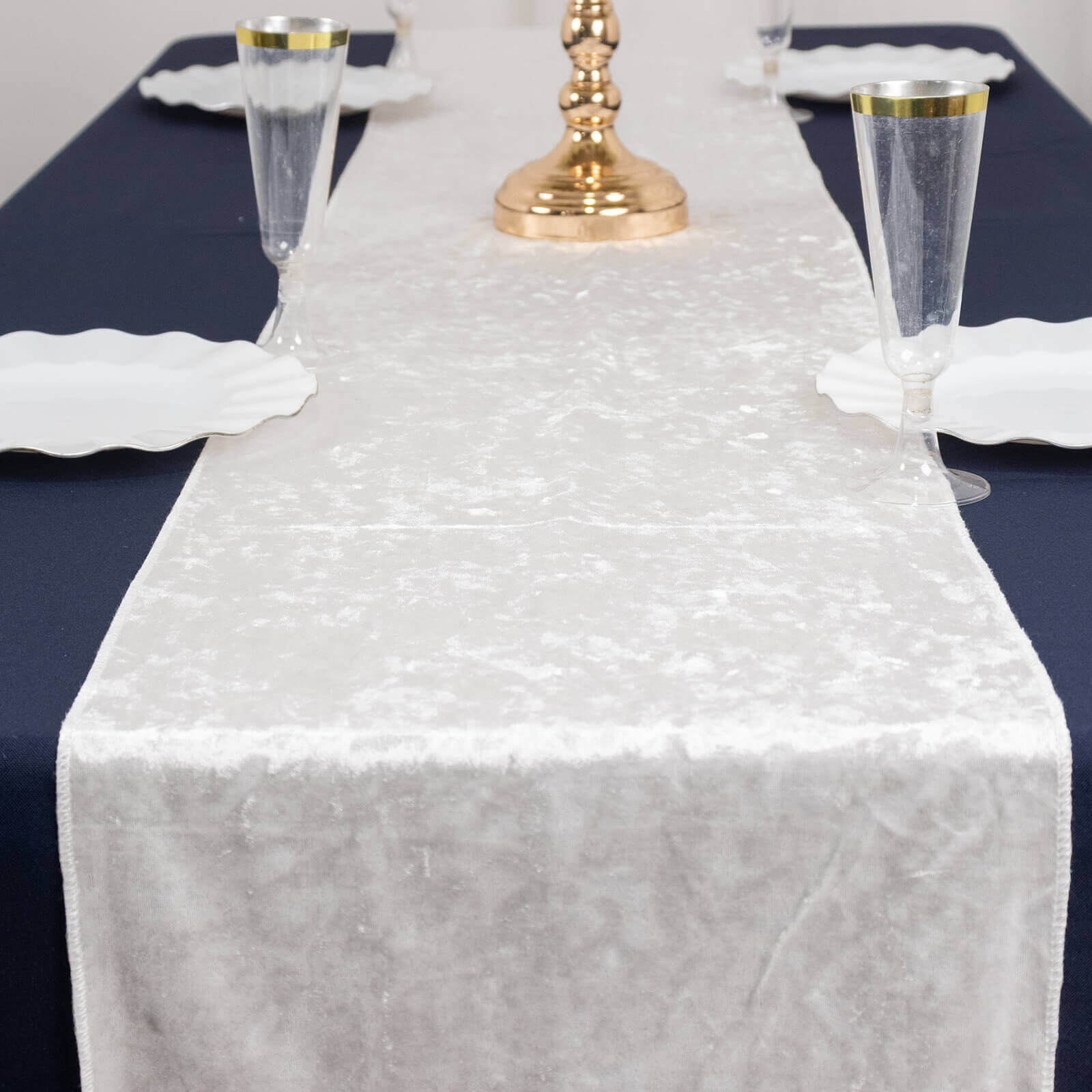 Premium Crushed Velvet 12x108 Table Runner White - Soft & Wrinkle-Resistant Table Linen for Events