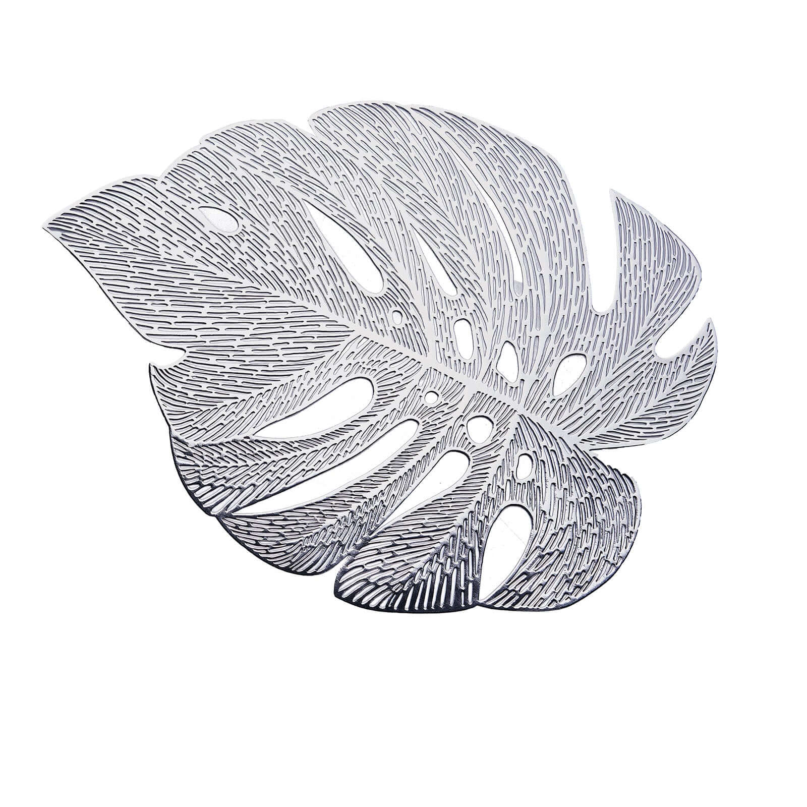 6-Pack Dining Table Mats Monstera Leaf Design Silver - Vinyl Non-Slip Surface for Tropical Themes 18