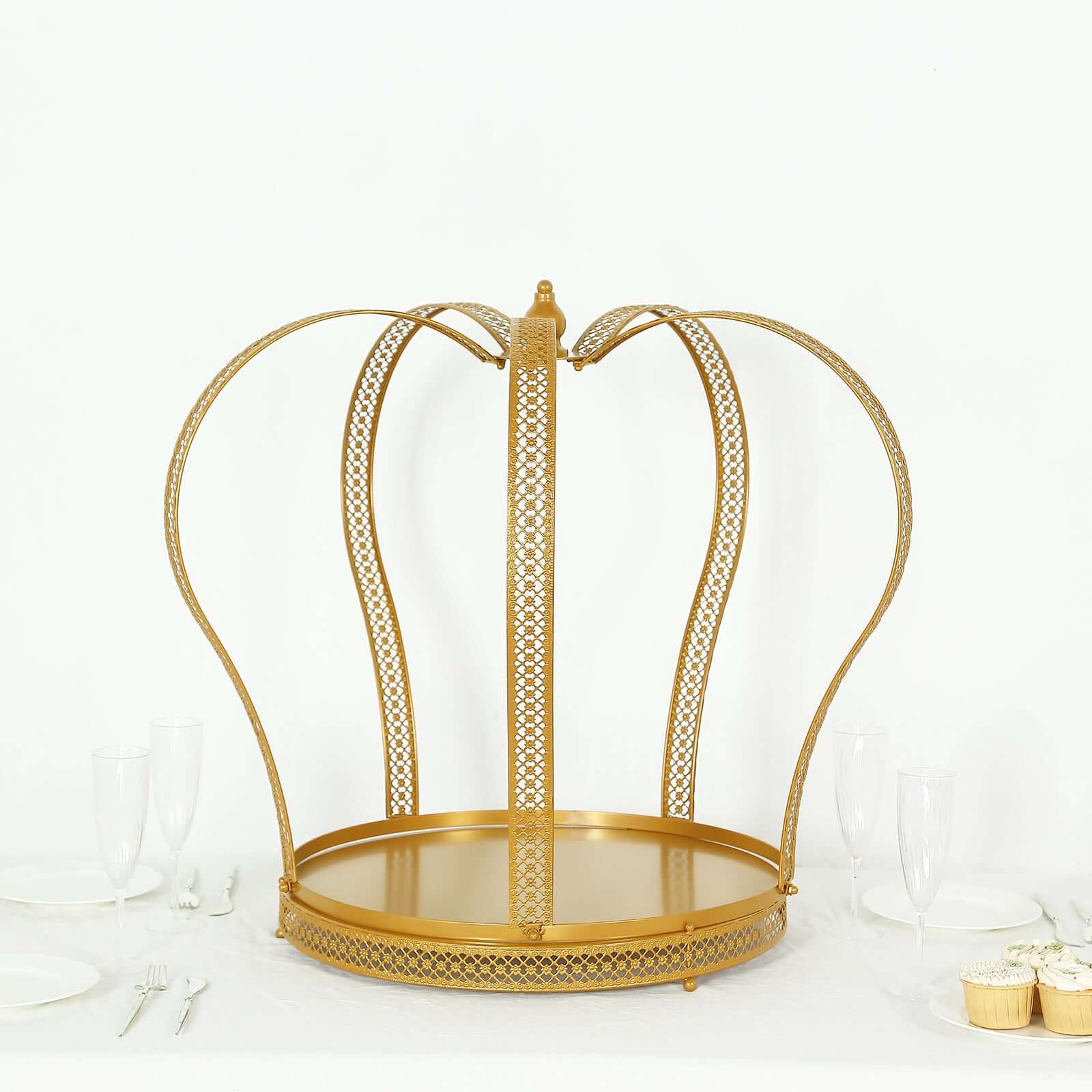 Metal Wedding Cake Stand 26 Gold Princess Crown Style - Exquisite Cupcake Display Holder Centerpiece for Fairy Tale Weddings & Chic Dessert Presentations