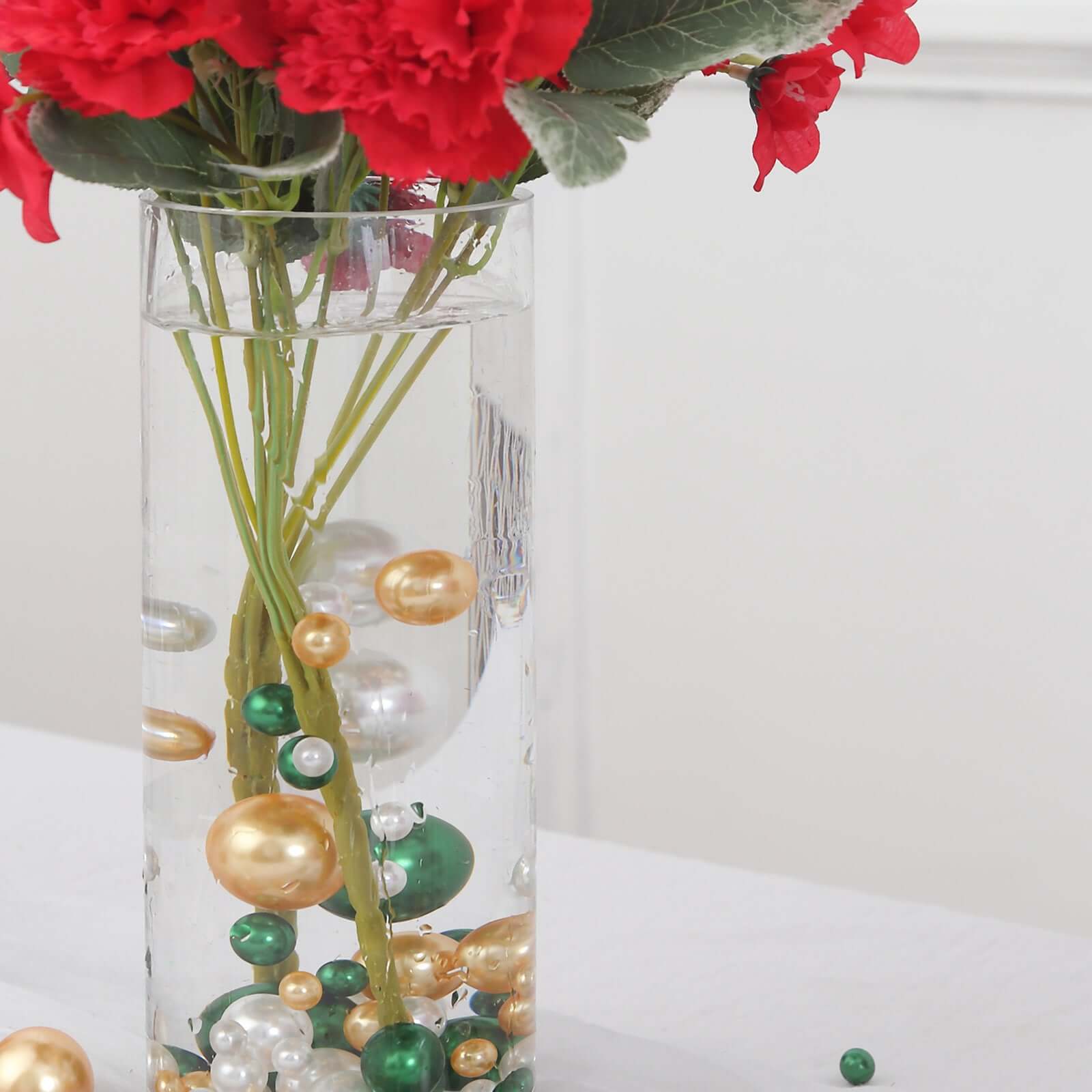 200Pcs Assorted Pearl Beads Vase Fillers in Green, Gold and White - Lustrous DIY Craft Bead Set