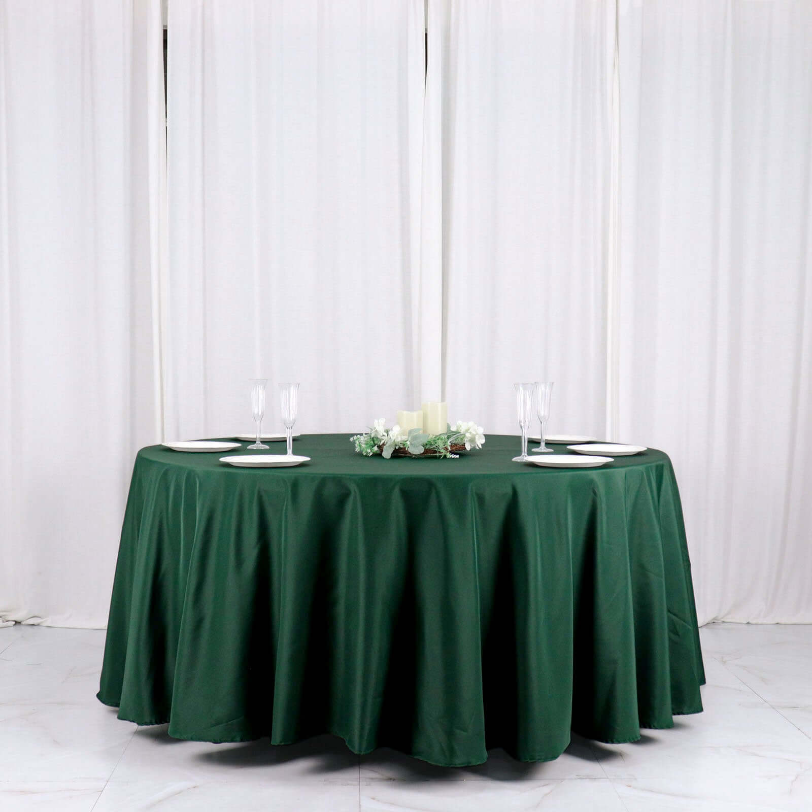 Polyester 120 Round Tablecloth Hunter Emerald Green - Seamless Wrinkle-Resistant Table Cover