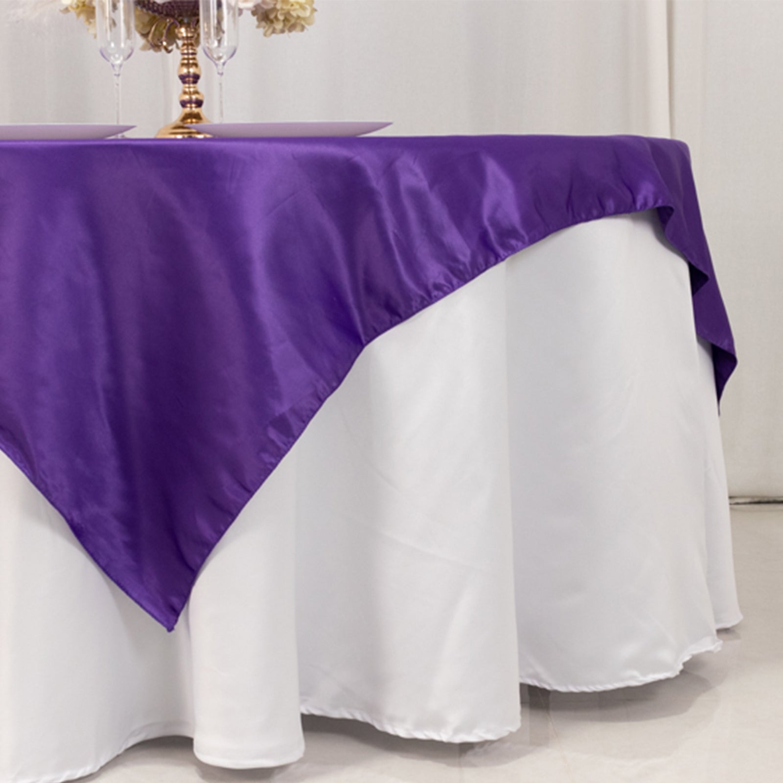 Lamour Satin 72x72 Table Overlay Square Tablecloth Purple - Smooth Finish Table Topper