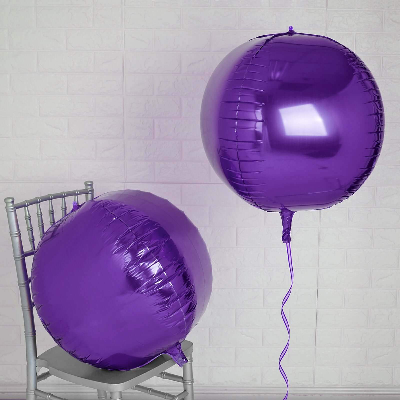 2 Pack 18 4D Shiny Purple Sphere Mylar Foil Helium or Air Balloons