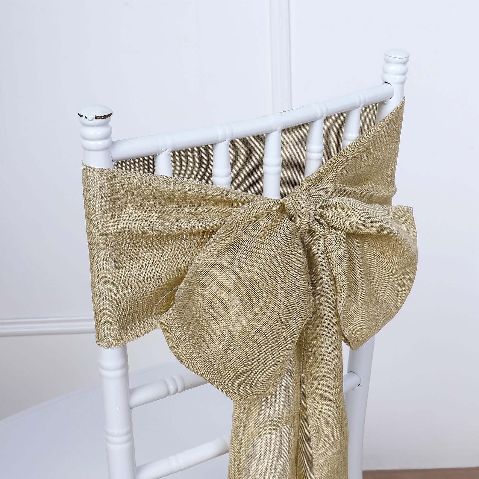 5 Pack Jute Faux Burlap 6x108 Chair Sashes Natural - Boho Chic Linen Decor