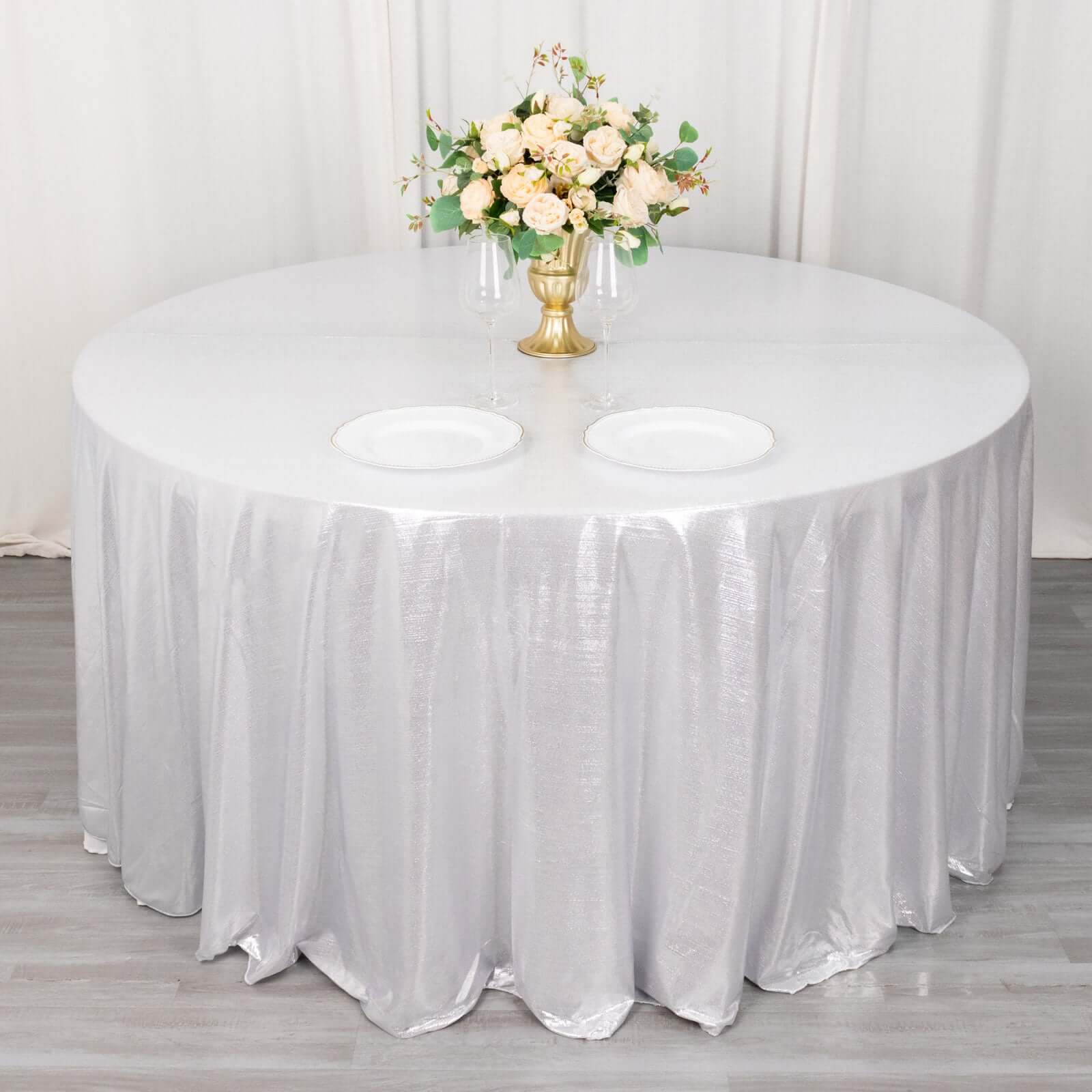 Sequin Dots Polyester Round 120 Tablecloth Silver - Wrinkle Free & Sparkling Table Cover