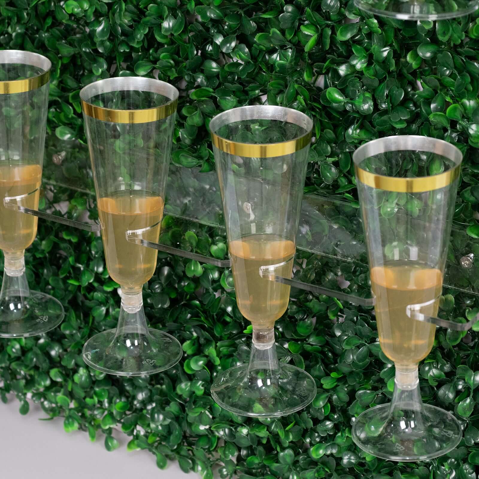 Set of 3 Champagne Wall Glass Holder Green - Tiered Faux Boxwood Stemware Rack Cocktail Display Drink Organizer for Classy Events & Banquets 24, 33, 42