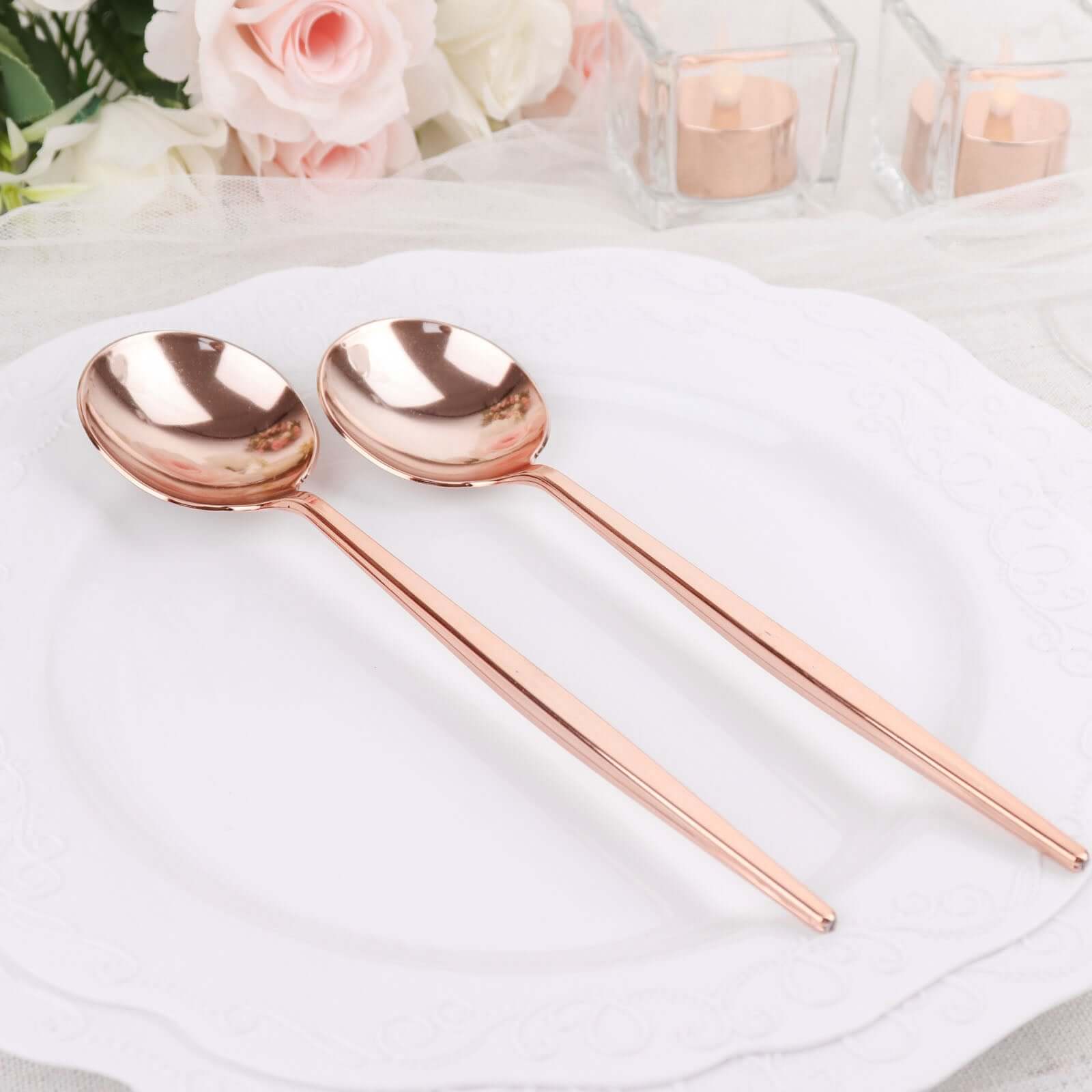 24-Pack Plastic Spoons Glossy Rose Gold - Premium Heavy Duty Disposable Silverware 8