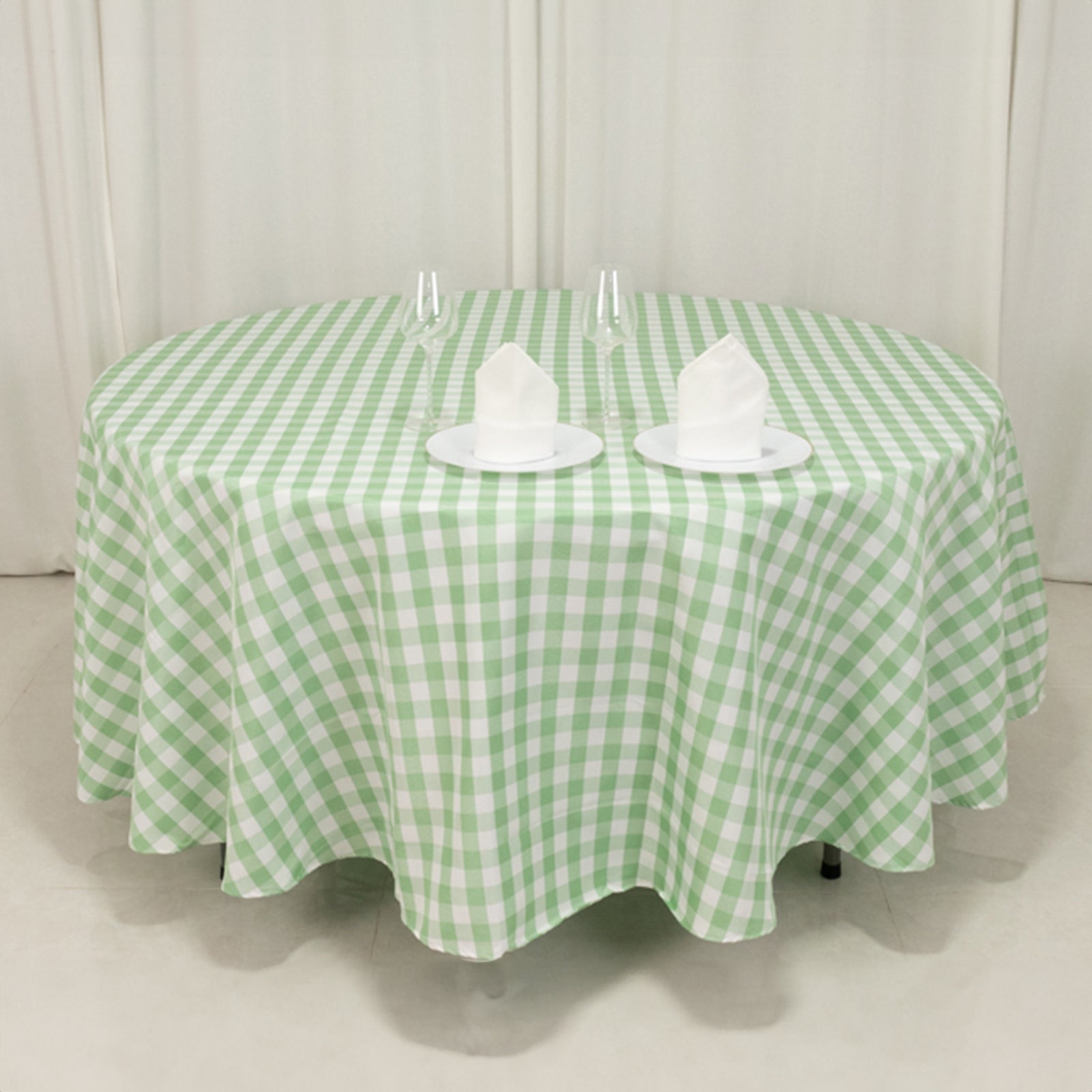 Polyester 108 Round Tablecloth White/Sage Green - Checkered Buffalo Plaid Table Cover