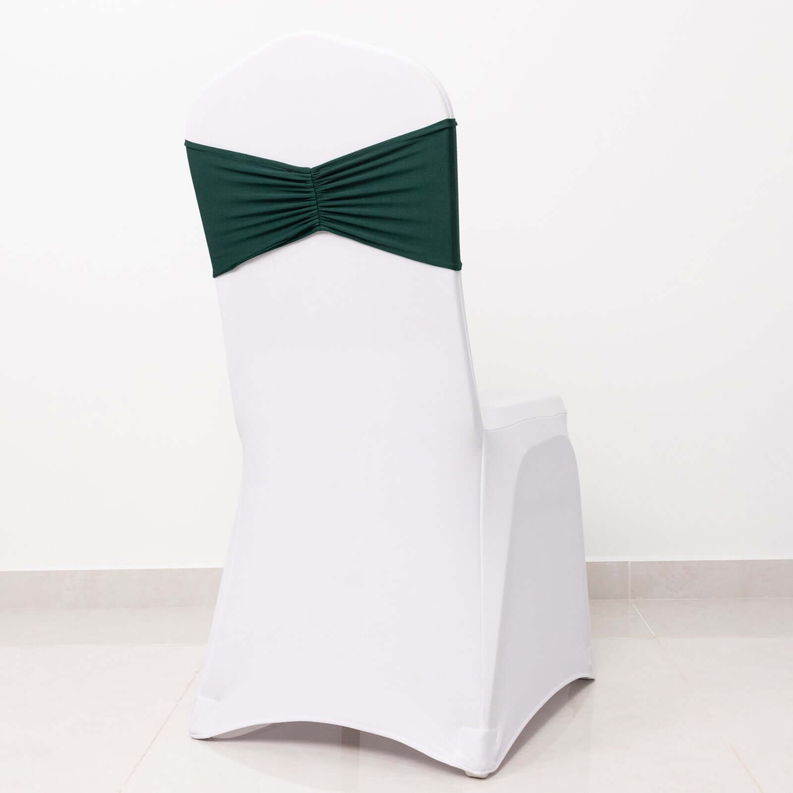 5 Pack Spandex Chair Sashes Hunter Emerald Green Ruffled Style - Wide Easy to Use Stretch Chair Bands 8x13