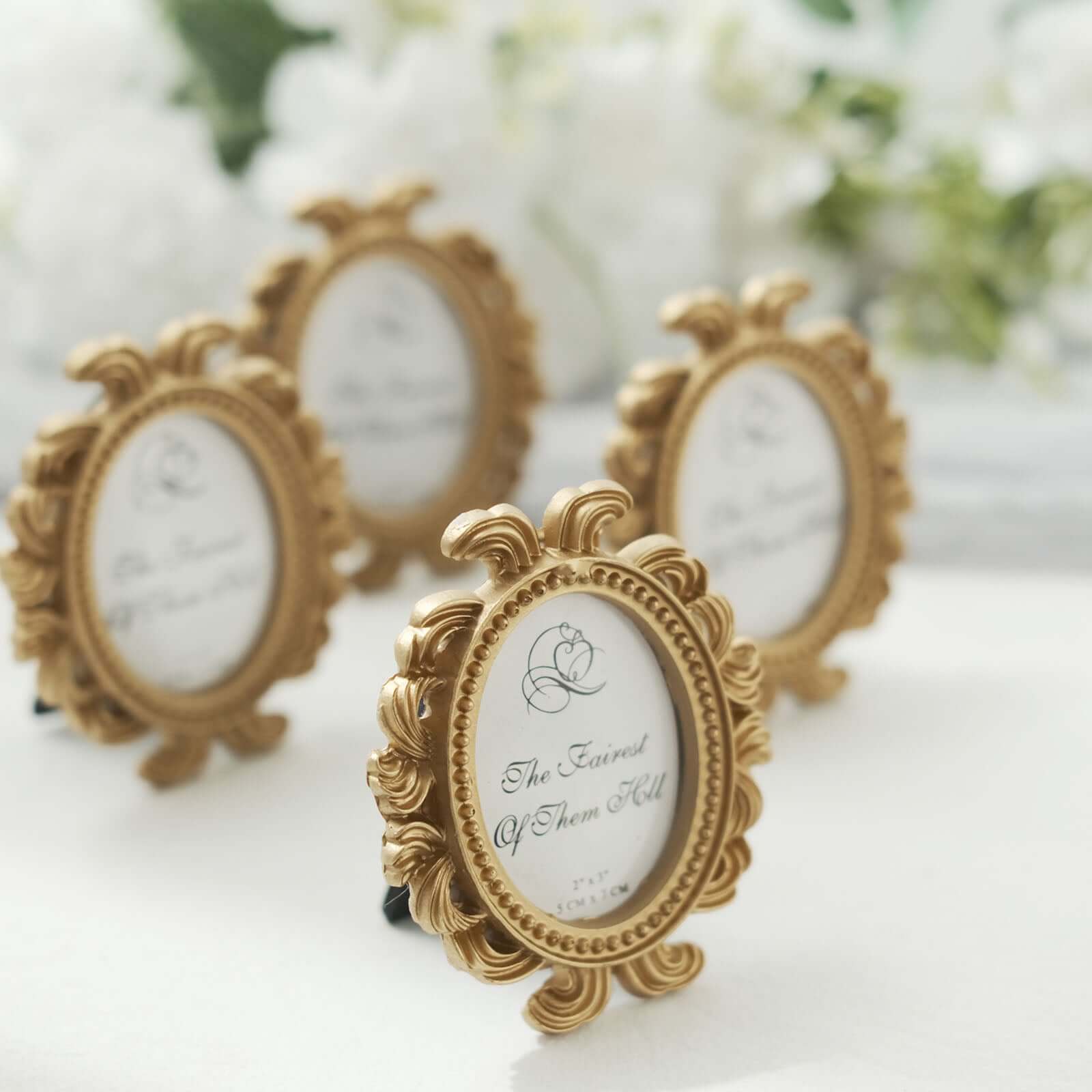 4-Pack Picture Frames Gold Resin Decorative Baroque Oval Design - Beaded Place Card Holders & Party Favors 4