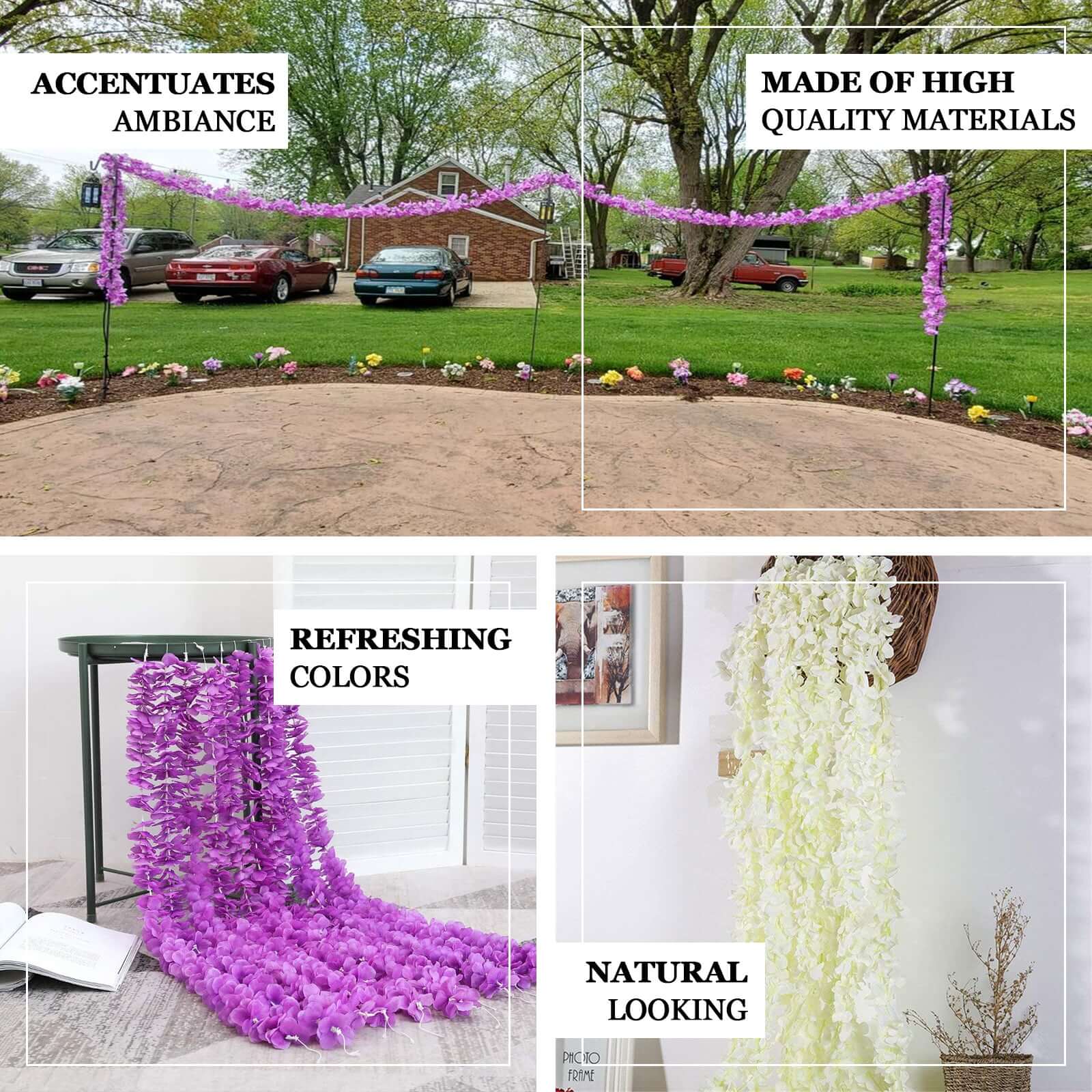 7ft Purple Artificial Silk Hydrangea Hanging Flower Garland Vine