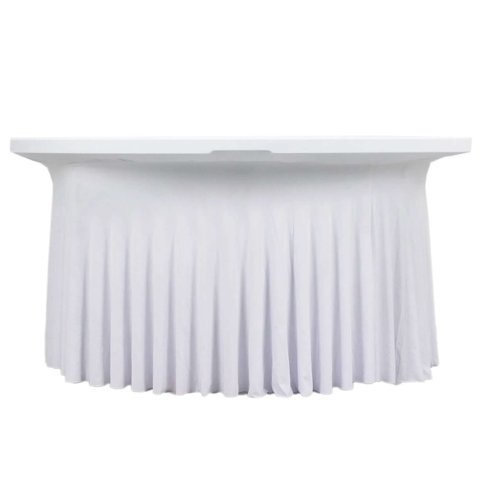 Spandex Round 5ft Table Skirt White with Wavy Skirt-Like Effect Stylish Table Cover for Weddings, Banquets & Trade Shows