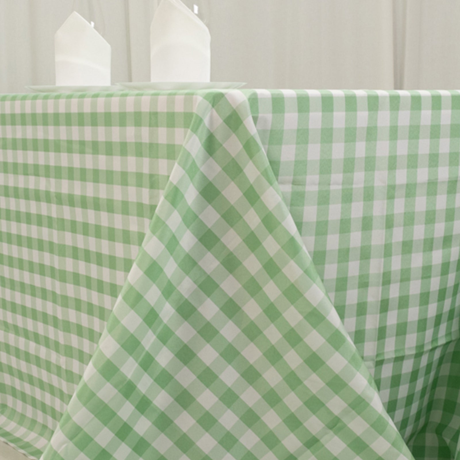 Polyester 90x156 Rectangle Tablecloth White/Sage Green - Seamless Checkered Buffalo Plaid Table Cover