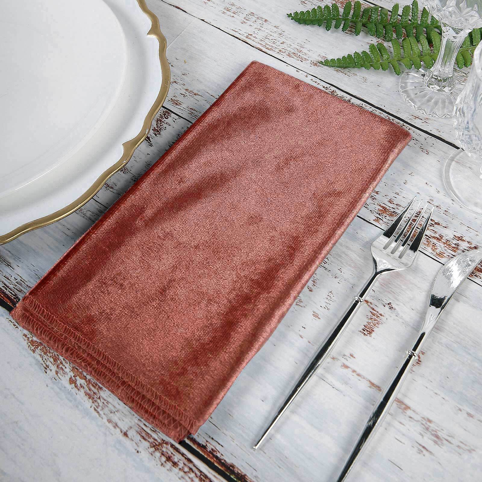 5 Pack Premium Velvet 20x20 Napkins Terracotta (Rust) - Soft Sheen Finish Cloth Napkins