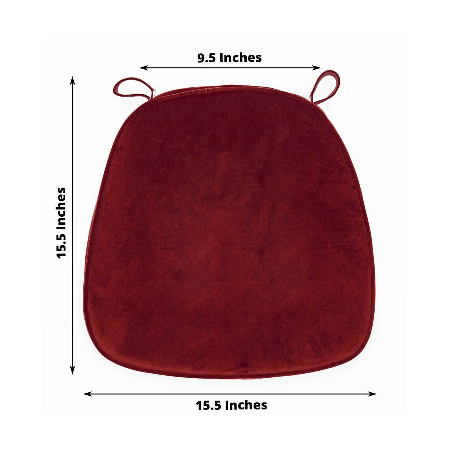 2 Thick Burgundy Velvet Chiavari Chair Pad, Memory Foam Seat Cushion With Ties and Removable Cover