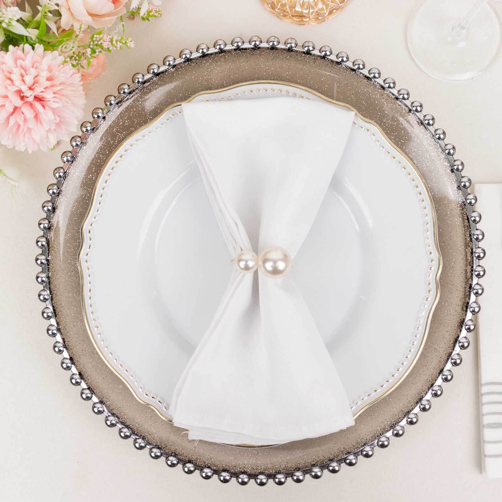 10 Pack White Pearl Gold Metal Napkin Holders Dining Table Decor, Elegant Round Wedding Napkin Rings - 2.5