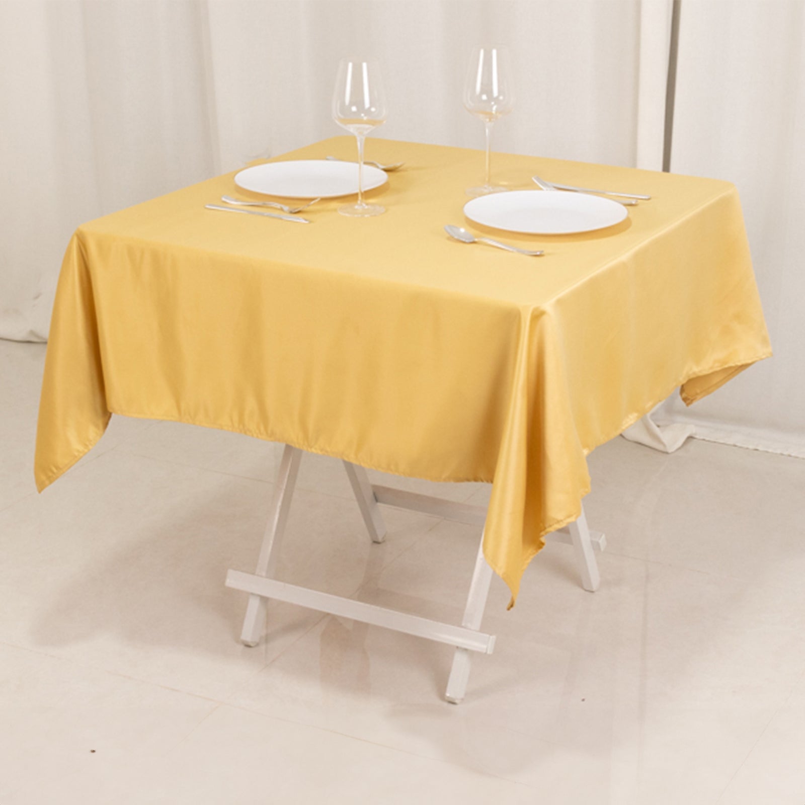 Lamour Satin 54x54 Square Tablecloth Champagne - Durable & Silk-Like Table Cover