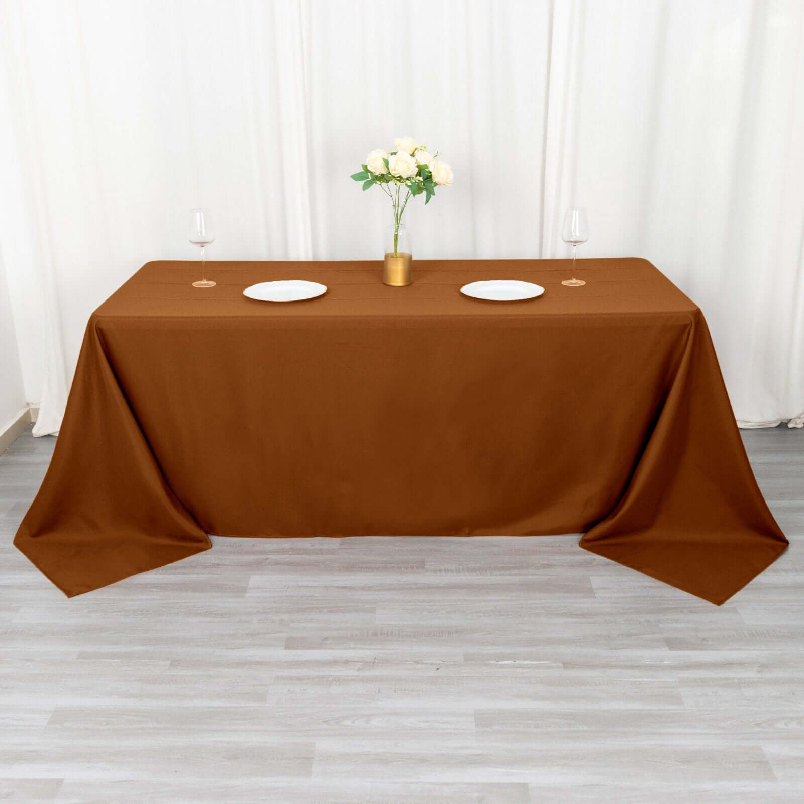 Polyester 90x132 Rectangle Tablecloth Cinnamon Brown - Seamless Wrinkle-Resistant Table Cover