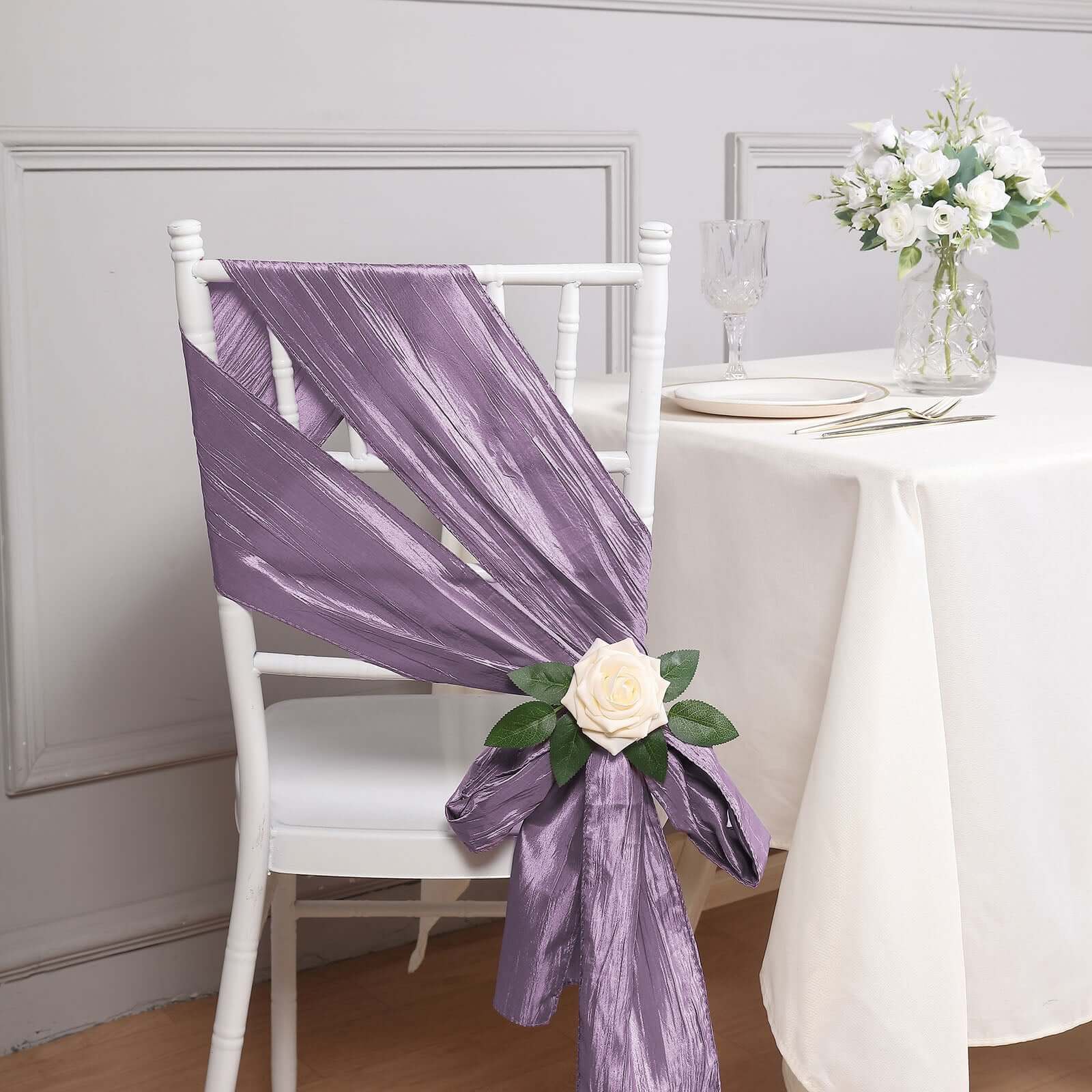 5 Pack Taffeta 6x106 Chair Sashes Violet Amethyst Accordion Crinkle Texture - Stylish Decor for Weddings & Gatherings