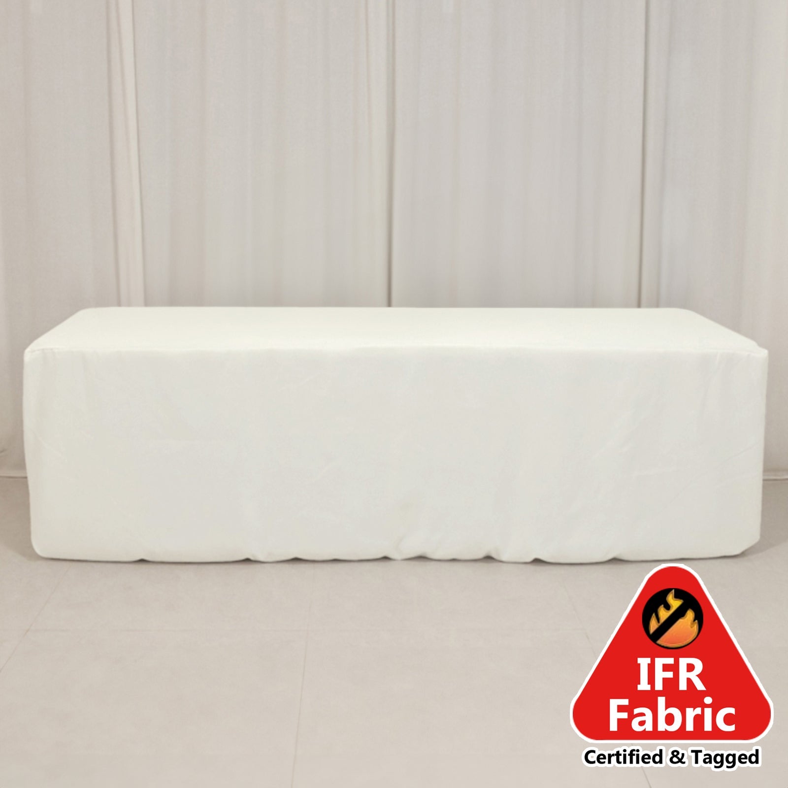Fire Retardant Premium Polyester 8ft Rectangular Tablecloth Ivory Fitted High-Performance Table Cover