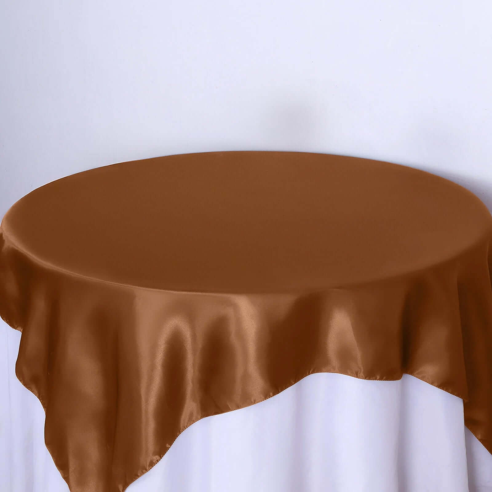 Satin 72x72 Table Overlay Square Tablecloth Cinnamon Brown - Smooth Finish Table Cover