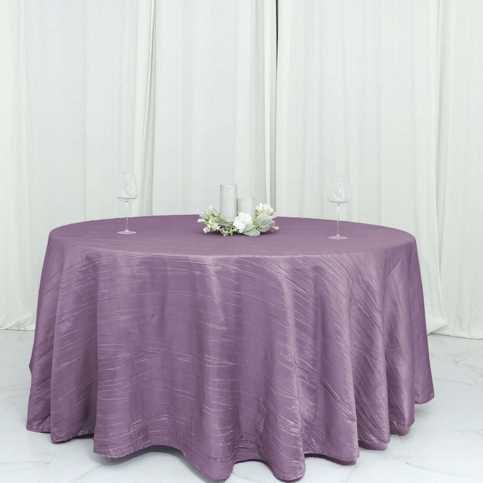 Taffeta 120 Round Tablecloth Violet Amethyst - Seamless Accordion Crinkle Table Cover