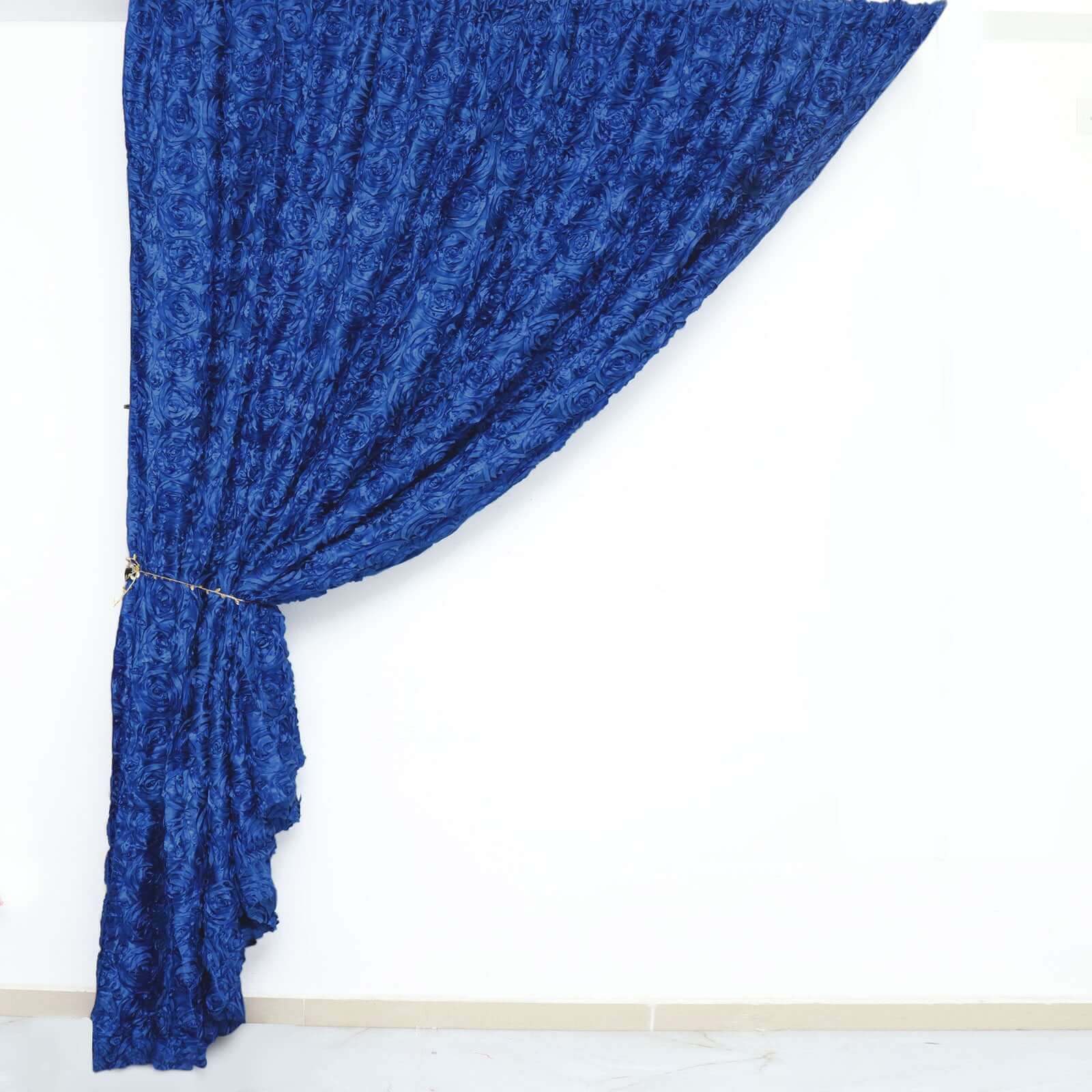 8ftx8ft Royal Blue Satin Rosette Event Curtain Drapes, Backdrop Event Panel