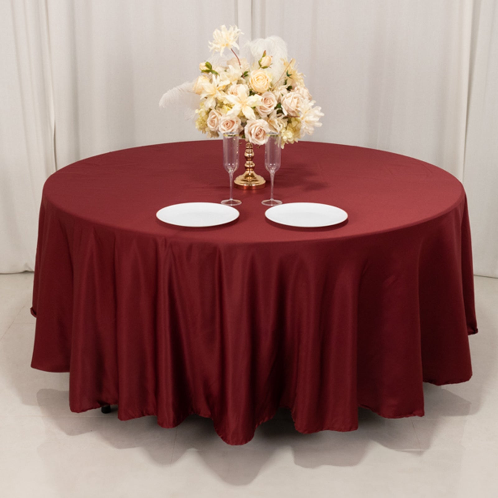 Lamour Satin 108 Round Tablecloth Burgundy - Durable & Silk-Like Table Cover