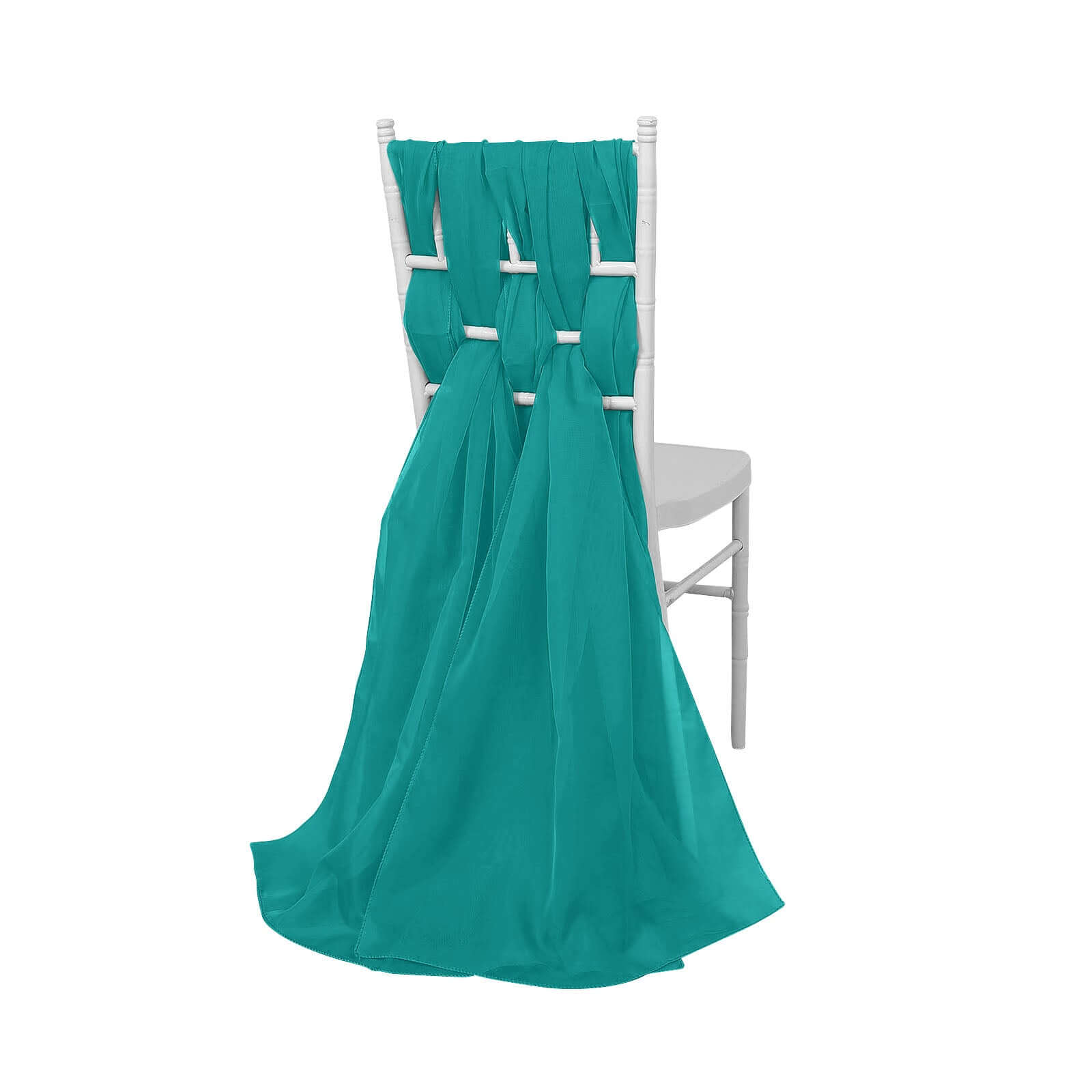 5 Pack Premium Chiffon Chair Sashes Turquoise - Soft & Lightweight Designer Chair Bows 22x78