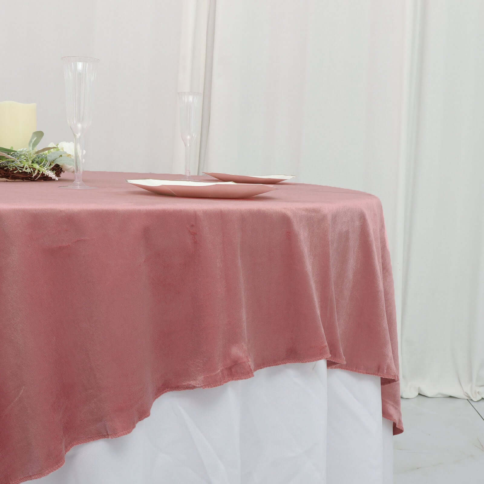 Velvet 72x72 Table Overlay Square Tablecloth Dusty Rose - Premium Soft Finish Table Topper