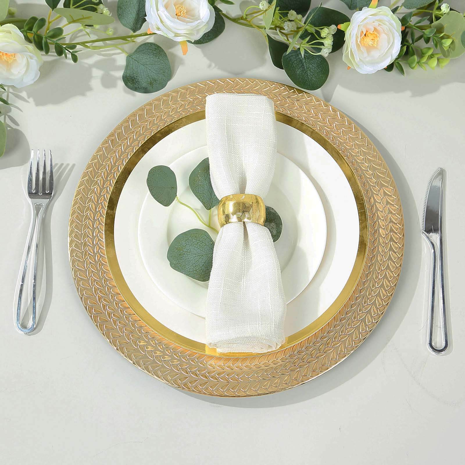 6-Pack Acrylic Round Charger Plates 13 in Gold with Wheat Pattern Rim, Stylish Dinner Party Charger Tableware