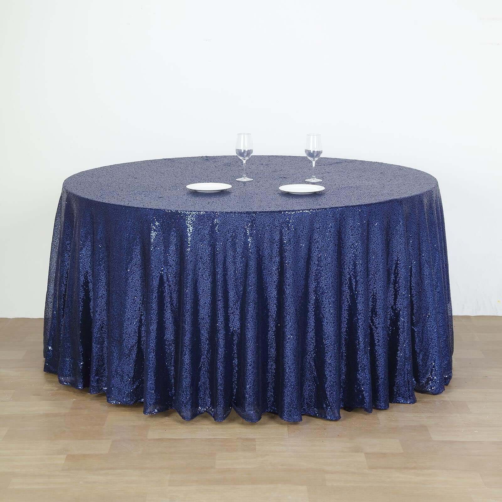 Sequin 132 Round Tablecloth Navy Blue - Seamless Dazzling Table Cover