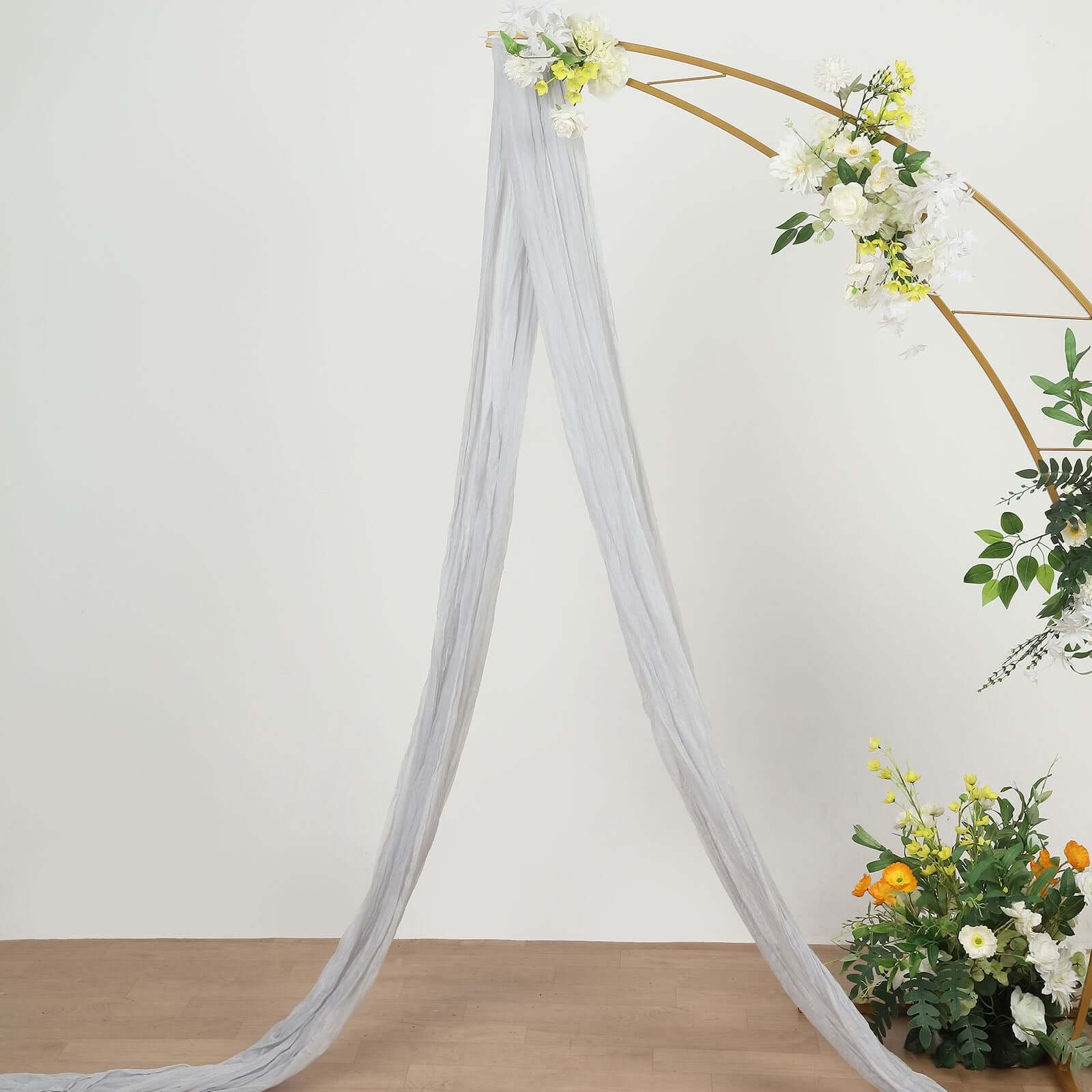 20ft Silver Gauze Cheesecloth Fabric Wedding Arch Drapery, Window Scarf Valance, Boho Decor Arbor Curtain Panel