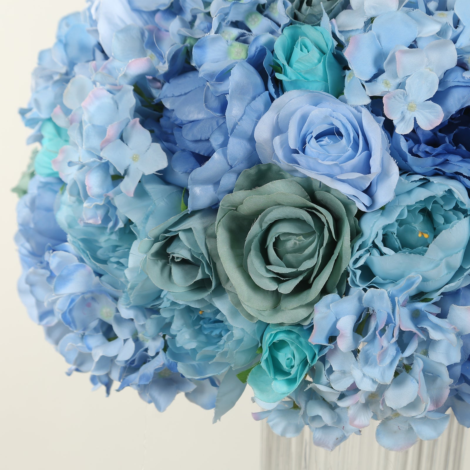 Pre-Arranged Silk Rose Bouquet Floral Arrangement Table Decor, Large Blue Artificial Rose Flower Balls Wedding Centerpieces - 20