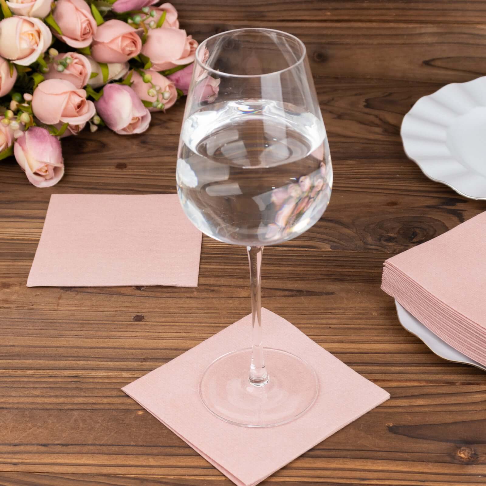 20-Pack Paper Linen-Like Cocktail Napkins Dusty Rose - Disposable 5x5 Airlaid Soft Napkins