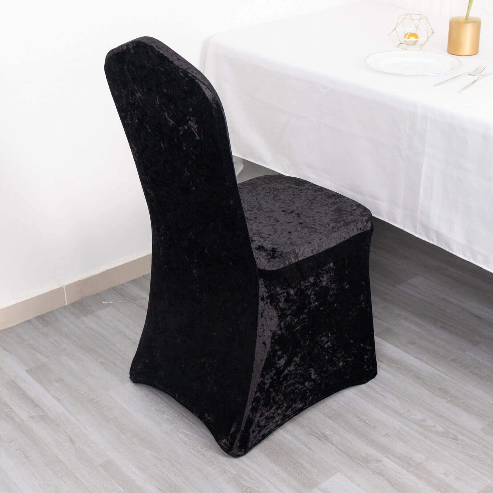 Crushed Velvet Spandex Banquet Chair Cover Fitted Slipcover Black - Stretch 190GSM Slipcover with Foot Pockets