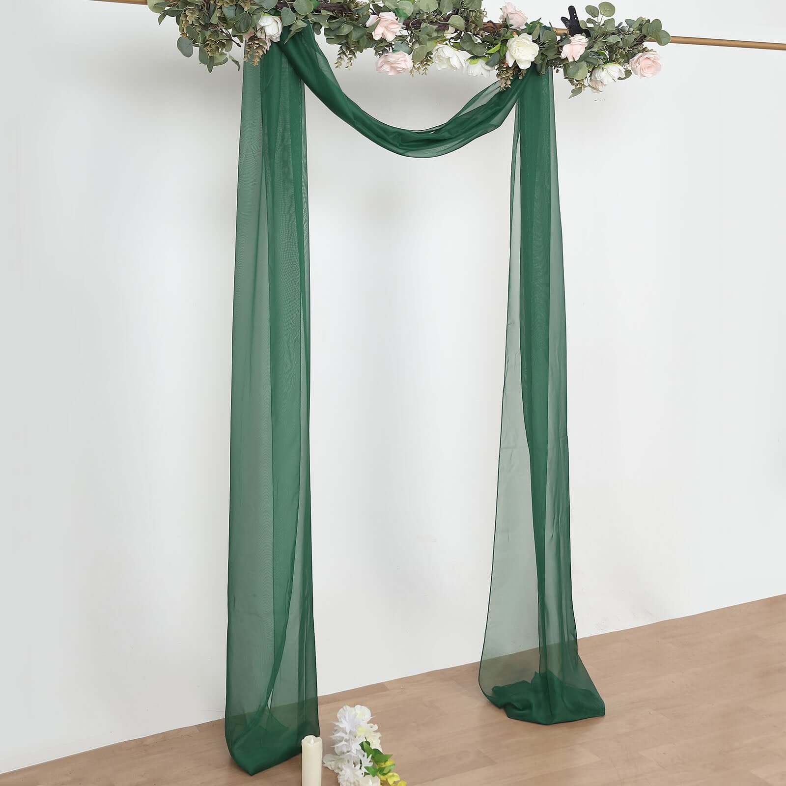 18ft Hunter Emerald Green Sheer Organza Wedding Arch Drapery Fabric, Window Scarf Valance