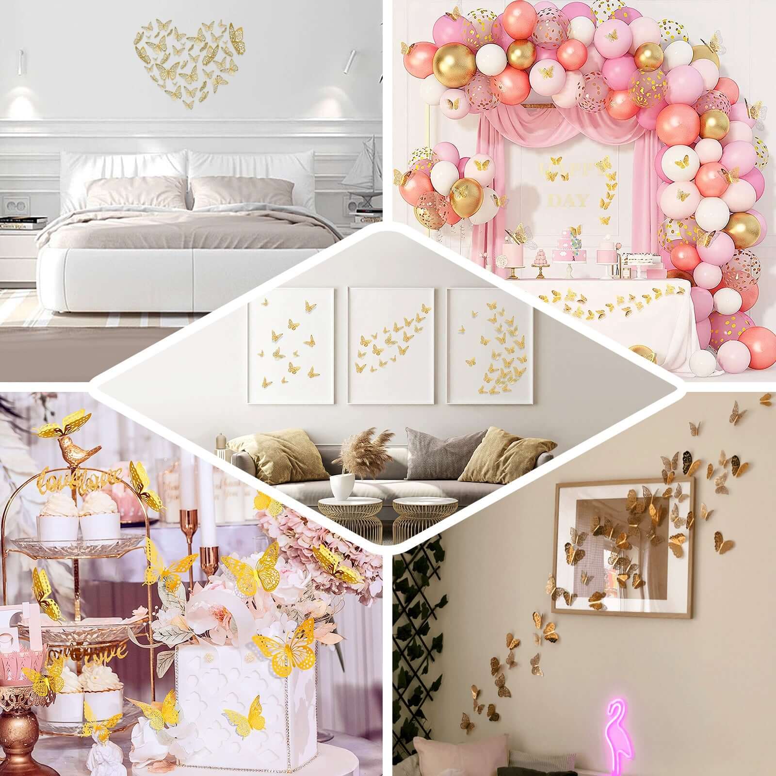 12-Pack 3D Butterfly Wall Decals, DIY Removable Mural Stickers Blush Cake Decorations Eye-Catching Design