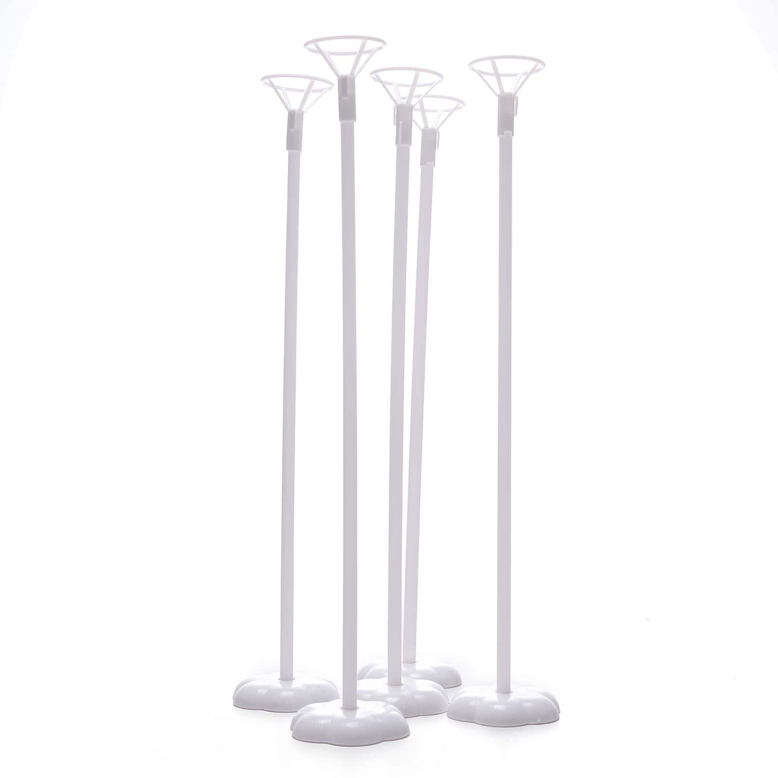 5 Pack White Balloon Centerpieces Holder with Floral Base, Table Top Balloon Stand Stick Kit - 17