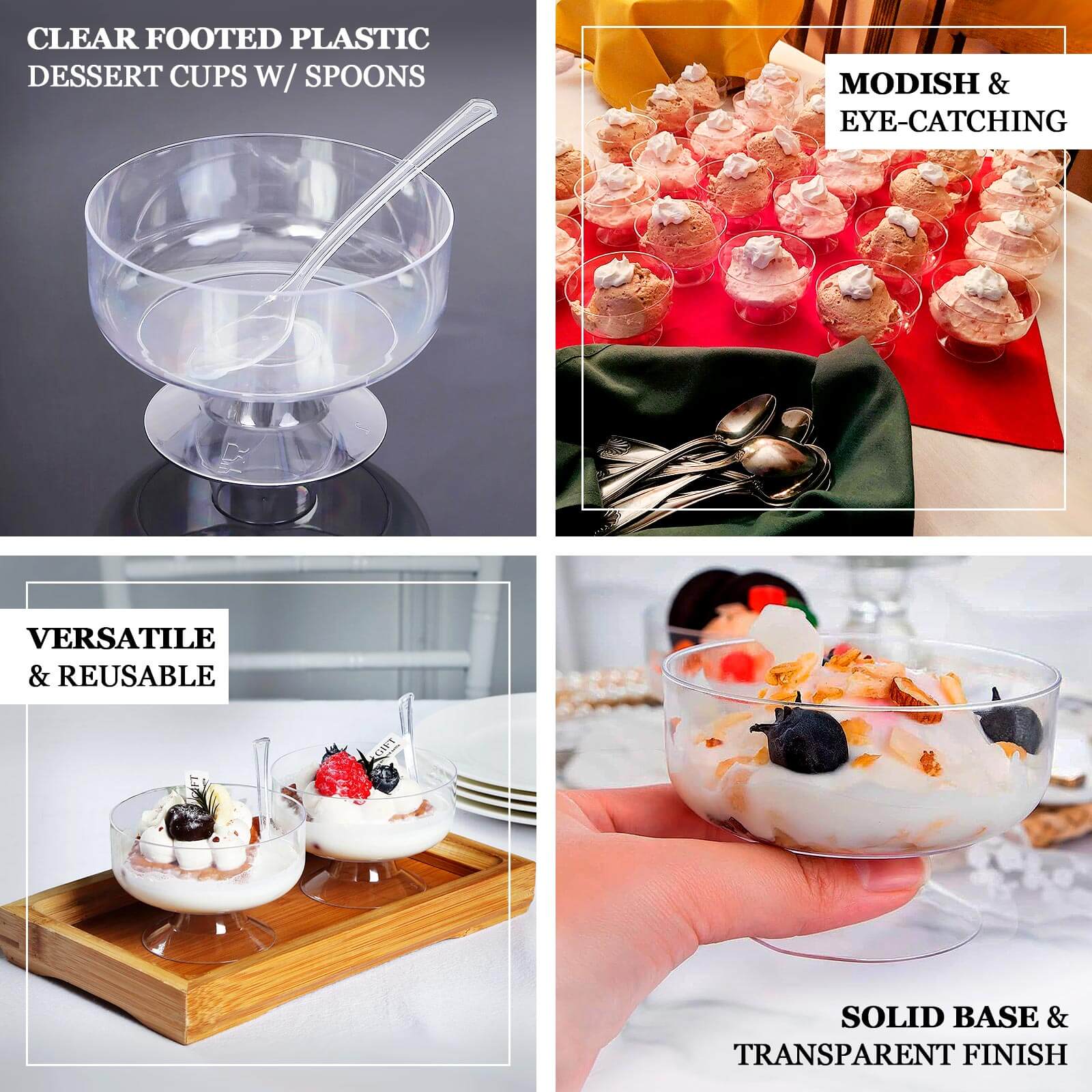 24-Pack Plastic Footed Dessert Cups Clear with Spoons - Perfect for Parfaits 6oz