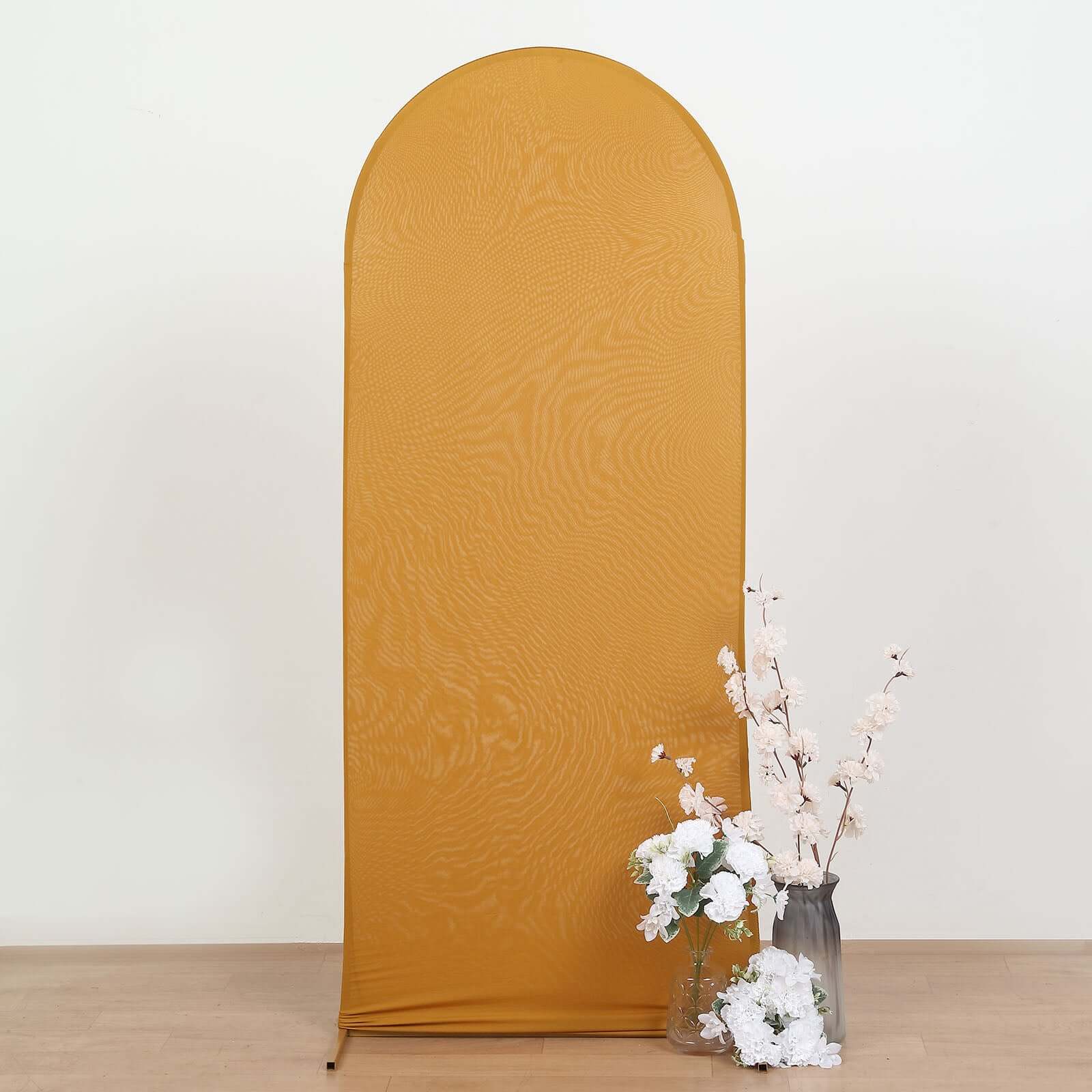 5ft Matte Gold Spandex Fitted Chiara Backdrop Stand Cover For Round Top Wedding Arch