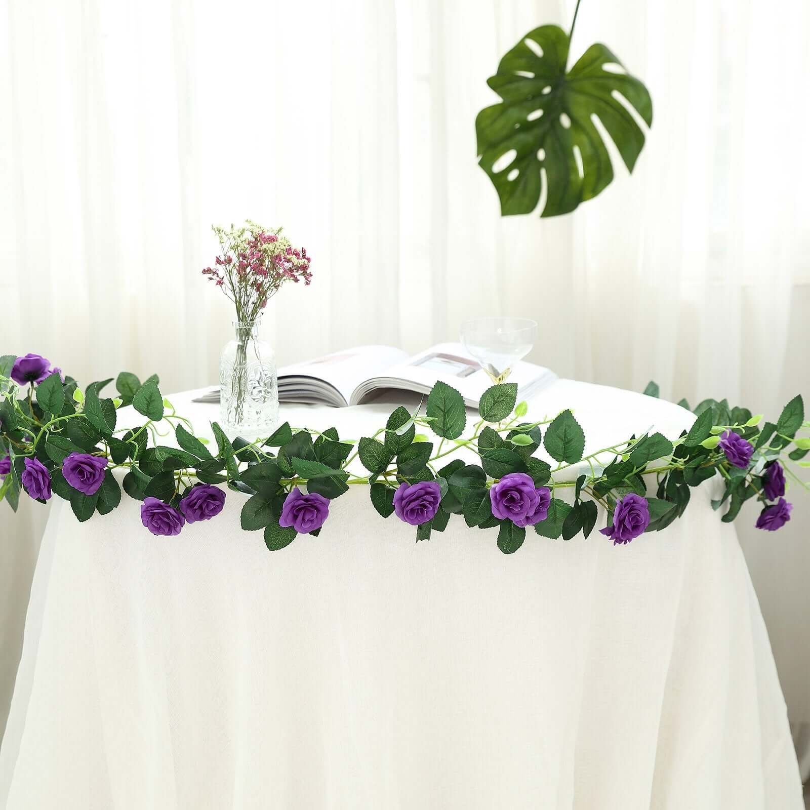 6ft 20 Purple Artificial Silk Roses Flower Garland, Hanging Vine