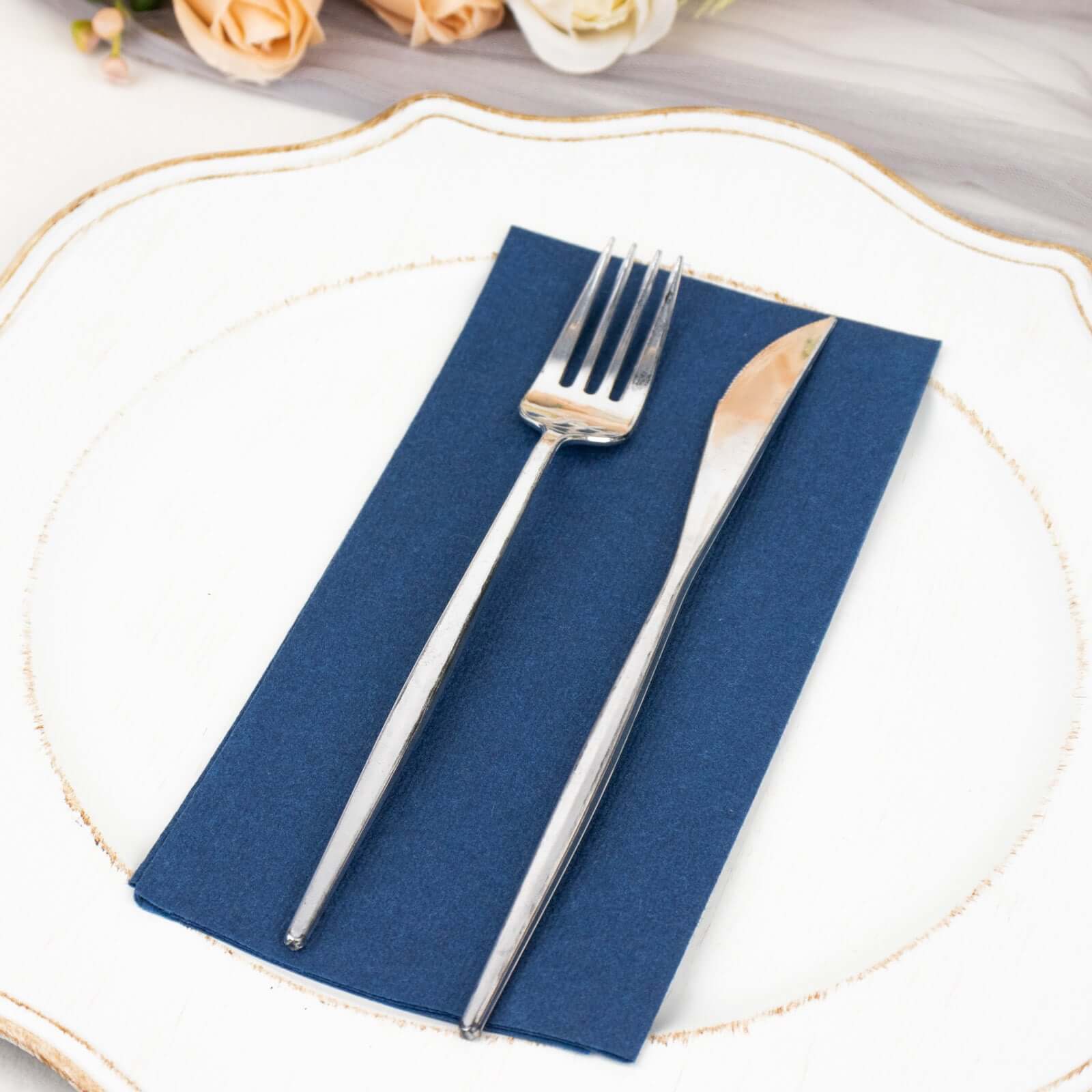 20-Pack Paper Linen-Like Napkins Navy Blue - Disposable Hygienic Airlaid Guest Towels 8.5x4