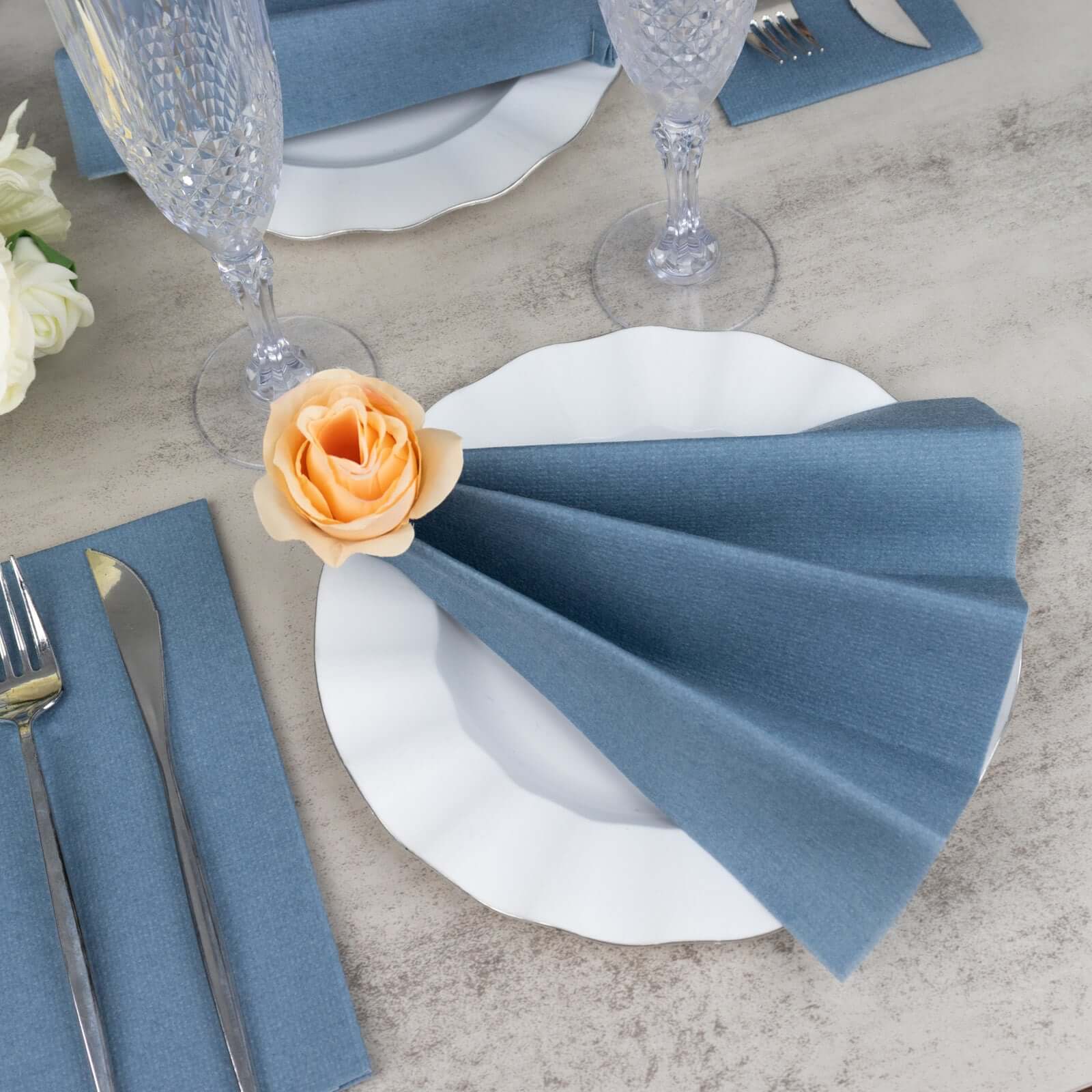 20-Pack Paper Linen-Like Napkins Dusty Blue - Disposable Hygienic Airlaid Guest Towels 8.5x4