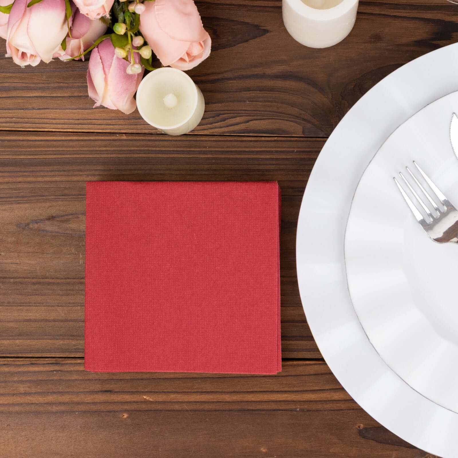 20-Pack Paper Linen-Like Cocktail Napkins Burgundy - Disposable 5x5 Airlaid Soft Napkins