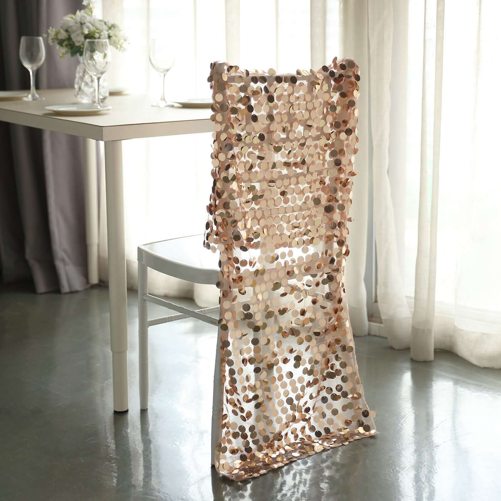 Sequin Chair Slipcover Big Payette Design for Chiavari Chairs Rose Gold - Glittering Chair Back Cover