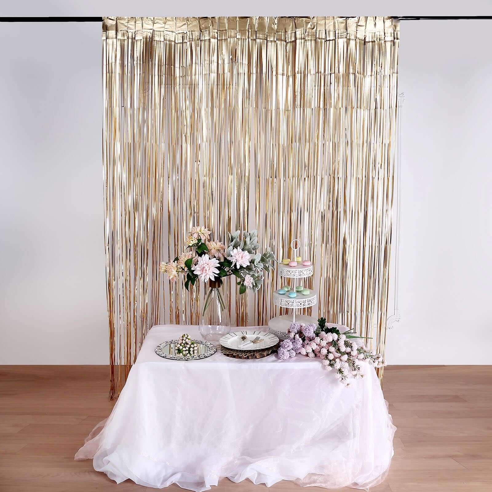 8ft Matte Gold Metallic Tinsel Foil Fringe Doorway Curtain Party Backdrop